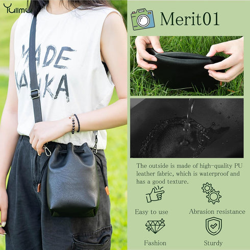 Drawstring Camera Bag, Soft Pouch with Thickened Flannel Lining for Mirrorless Cameras/Nikon/Canon/Sony/Fuji