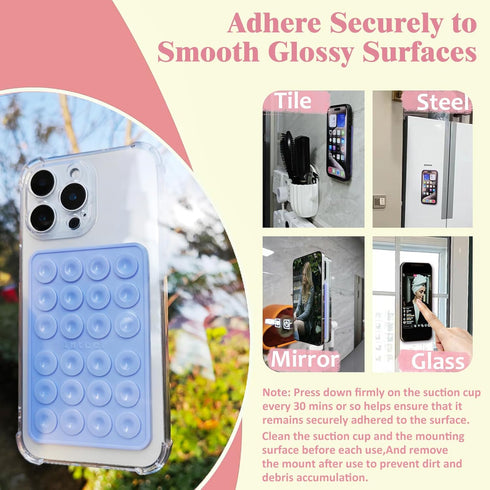 JiaJiuTong 2.56"x3.94" Silicone Suction Phone Case Adhesive Mount, Durable, Hands-Free Sticky Phone Holder, Upgraded