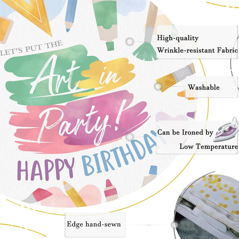 Happy Birthday Backdrop Painting, Let's Put The Art in Party Background for Photography, 7x5ft Decoration Supplies