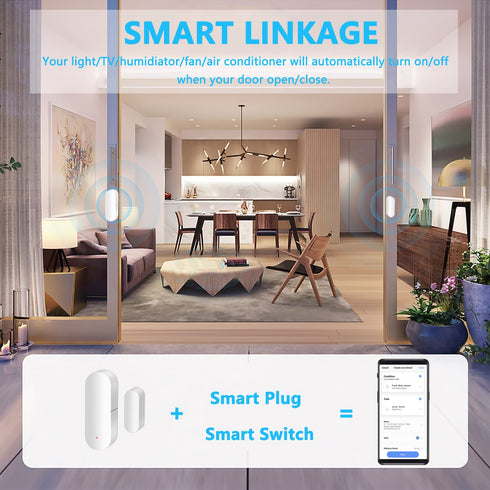 WiFi Door Sensor, Smart Window Contact Sensor for Home Security, Compatible with Alexa and Google Assistant, 2 Pack