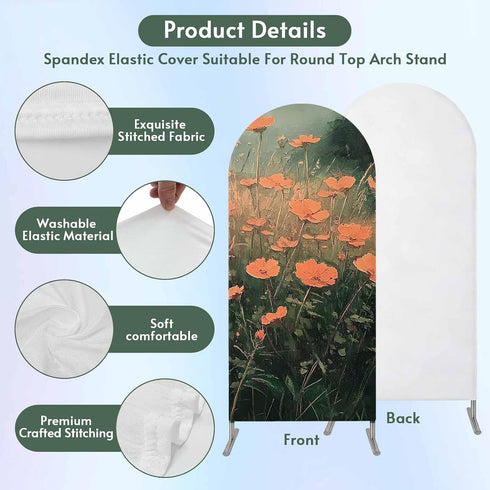 Jnbasdffb 6.6 Red Spring Floral Wedding Arch Cover, Stretchy Spandex Arch Backdrop Stand Covers FT, Modern Oil Painting