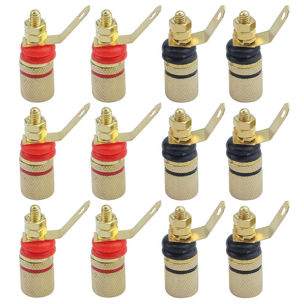 Antrader 12pcs Gold Plated Speaker Terminal Binding Post 4mm Banana Plug Socket Connector (6 Black + 6 Red)
