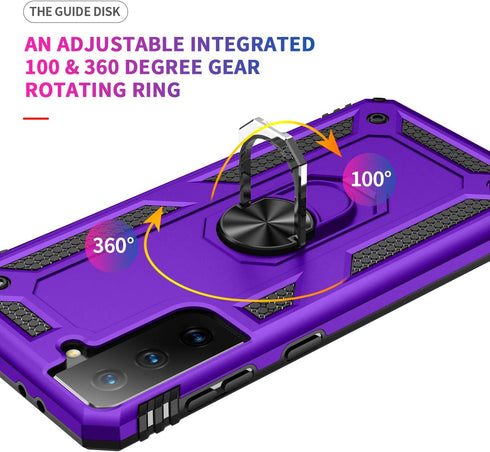 Androgate Military-Grade Metal Ring Holder Kickstand Case for Samsung Galaxy S21 Plus 5G with HD Screen Protectors