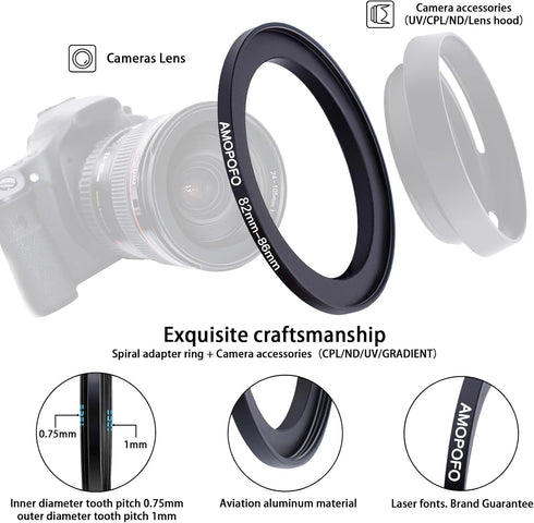 82mm Lens to 86mm Filter Ring, Compatible with 82mm Camera Lens & 86mm Accessories