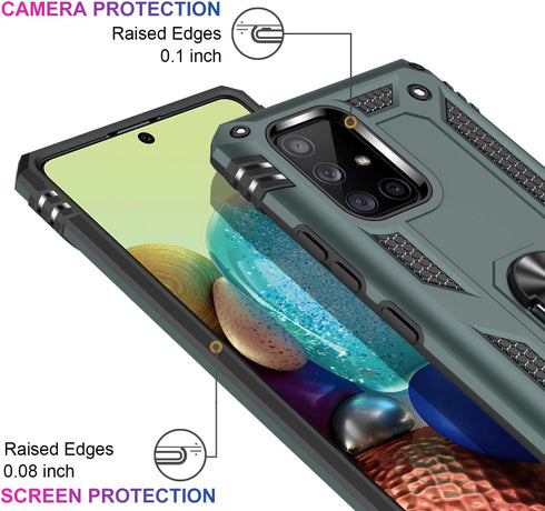 LUMARKE Galaxy A71 5G Case, 16ft Drop Tested Military Grade Cover with Magnetic Ring Kickstand, Pine Green