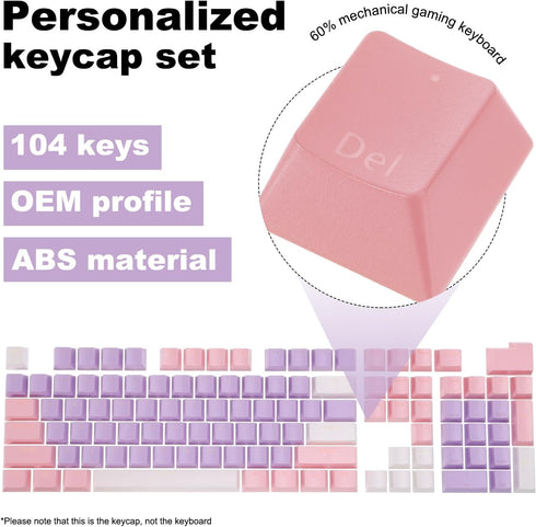 MECCANIXITY 104 Keys Pudding Keycaps Set, OEM Profile 60 Percent ABS for Mechanical Keyboard Layout, Purple & Pink