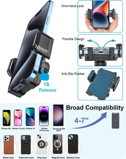 Cigarette Lighter Car Phone Holder Charger, Dual USB Fast Charging Mount with Adjustable Arm & 360° Rotating for iPhone