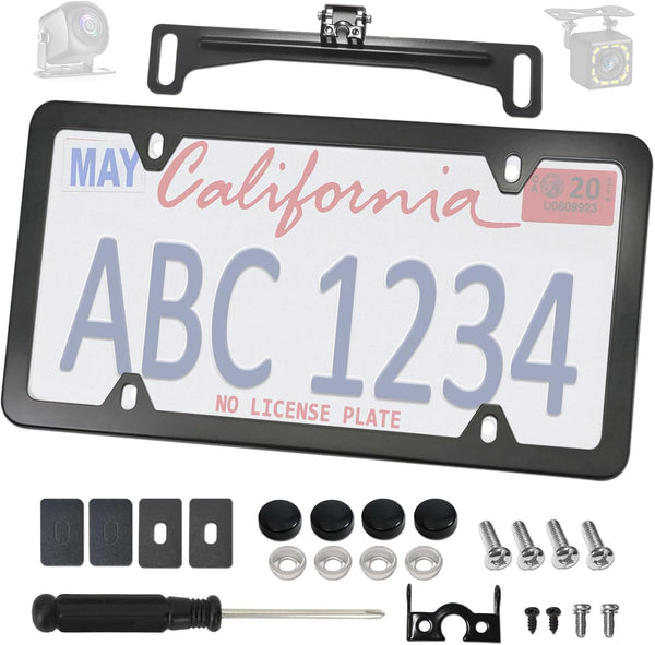Aootf Universal Car Rear View Camera Kit, Black License Plate Frame and Backup Camera Holder for Dash Cam