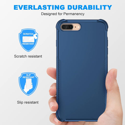 ORETECH iPhone 7 Plus & 8 Plus Case with 2 x Tempered Glass Screen Protector, Anti-Slip Hard PC + Soft TPU - Blue