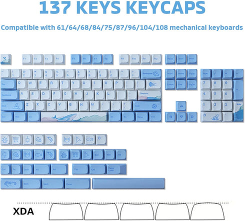 Hyekit 137 Set PBT Keycaps Keys Melody of The Sea Keycap Dye-Sublimation Cute Keycaps XDA Profile for Cherry Gateron MX