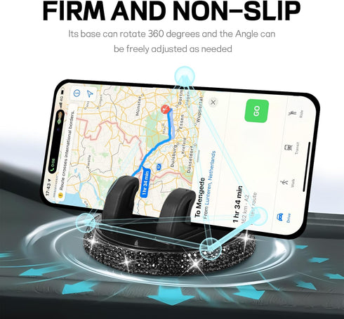 Hovom 360 Bling Car Phone Holder, Rhinestone Cell Phone Holder for Cars Dashboard, Adjustable Auto Dash Board Cellphone