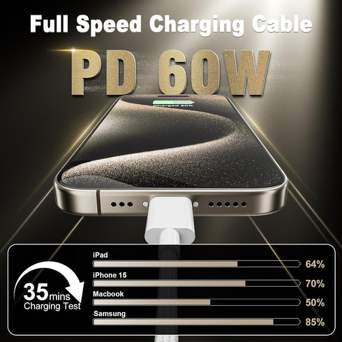 Quntis USB C Cable, USBC to USBC Fast Charging Cable Nylon Braided (3ft 60W, 1-Pack) for iPhone 15/Pro/Plus/Pro Max, iPad Mini 6/Pro 2021/Air 4, MacBook Pro 2020, Samsung Galaxy S23 and More (White) by Quntis