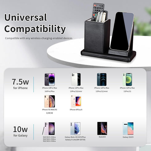 Wireless Charger with Desk Organizer, Charging Station for iPhone 14/14 Pro/13/12/11/Samsung Galaxy S23/S22/S21