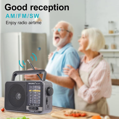 Portable Radio AM FM, Transistor Radio with Loud Speaker, Battery Powered or DC USB, Suitable for Indoor and Outdoor Use