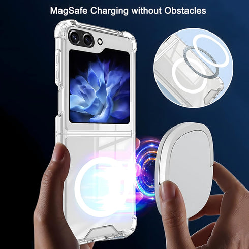 Clear Magnetic Case for Samsung Galaxy Z Flip 6, Slim Shockproof Anti-Yellow Transparent Phone Cover for Men and Women
