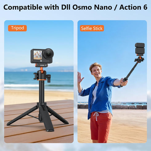 VRIG 6, 360 8 21 inches AC-40N Action Camera Selfie Stick Tripod for DJI Osmo Nano/Action Dual-Direction Magnetic Quick