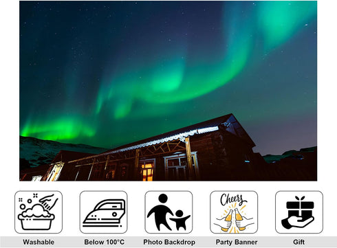 KeyWork 10x7ft Green Northern Lights Cabin Backdrop Arctic Night Sky Scene Photography Background for Winter Event Home