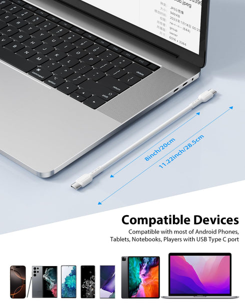 6-Pack Cables,8 Inch/0.7Ft 60W SOOPII Short USB C to USB C Type C Fast Charging Cables,Compatible