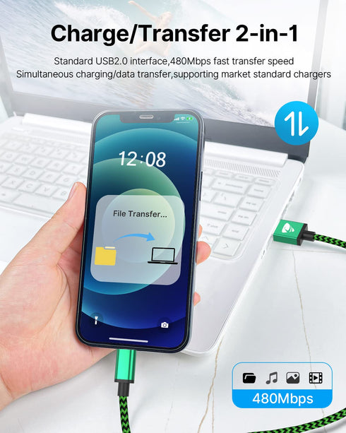 Aioneus 3ft iPhone Charger Cord 3-Pack, MFi Certified Lightning Cable, Fast Charging, Nylon Braided, Compatible with