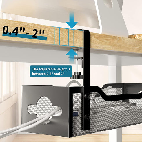Under Desk Cable Management Tray, Metal Mesh with Clamp Mount, 2 Hole Cable Tray for Desk Wire Management and Organizer