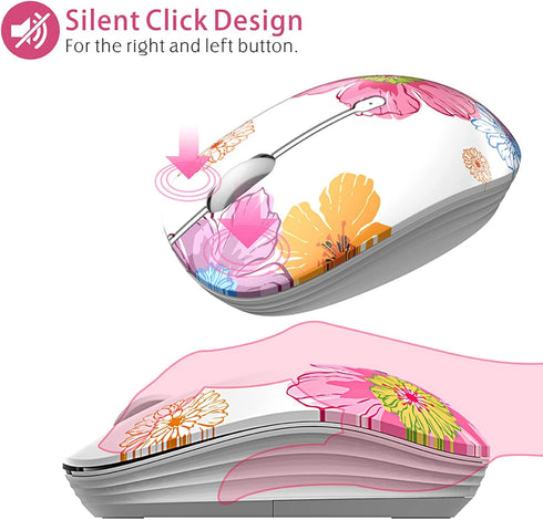 TENMOS M101 Wireless Mouse Cute Silent Computer Mice with USB Receiver, 2.4G Optical Wireless Travel Mouse 1600 DPI for Laptop, Notebook, PC, Computer (flower)