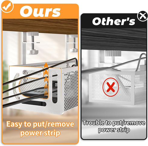 Under Desk Cable Management Tray, No Drill Cable Organizer for Desk, Cord Management Box for Office and Home Storage