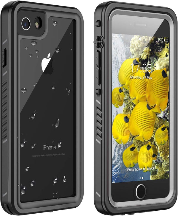 for iPhone SE 2022/SE 2020/iPhone 7/8 Waterproof Shockproof Case with Built-in Screen Protector Black/Clear