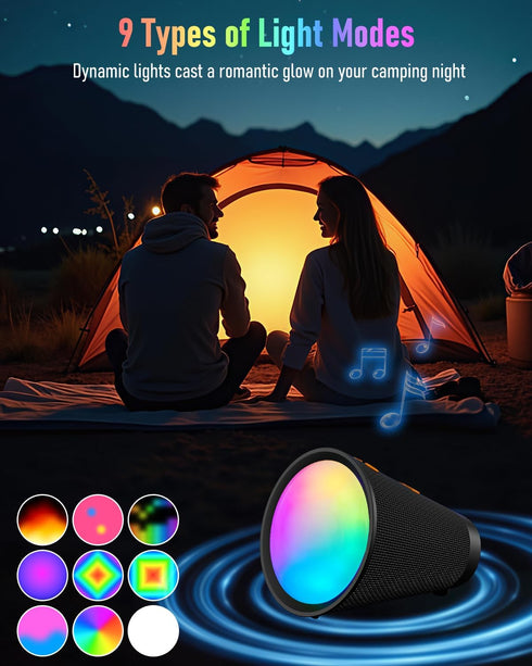 Gladorn 9 20H IPX6 5.3, Portable Bluetooth Speaker Wireless with Color Lights, Playtime, Stereo Pairing, Deep Bass