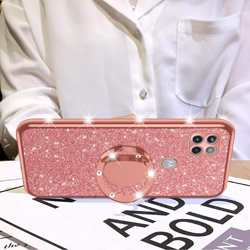 Moto One 5G Ace Case, Glitter Cute Soft Cover with Ring Kickstand, Shockproof Protective Phone Case for Motorola G