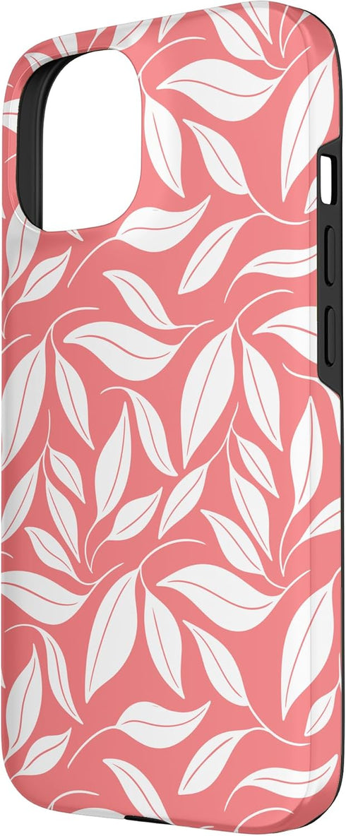 PrintablePretty 15 Salmon Pink Botanical Leaves Pattern Elegant Minimal Floral Case for iPhone