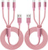 IDISON 3 in 1 Multi Charging Cable (2 Pack, 4FT) - Nylon Braided USB Charger for Type C, Micro, & IP Devices.