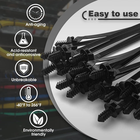 30PCS Push Mount Cable Zip Tie 8.3 x 0.2 inch Self Locking Cable Strap Push Mount Cable Ties Nylon Car Mount Wire Tie Car Fastener Cable Clips Wraps for Indoor Wire Tying by LOLOLE