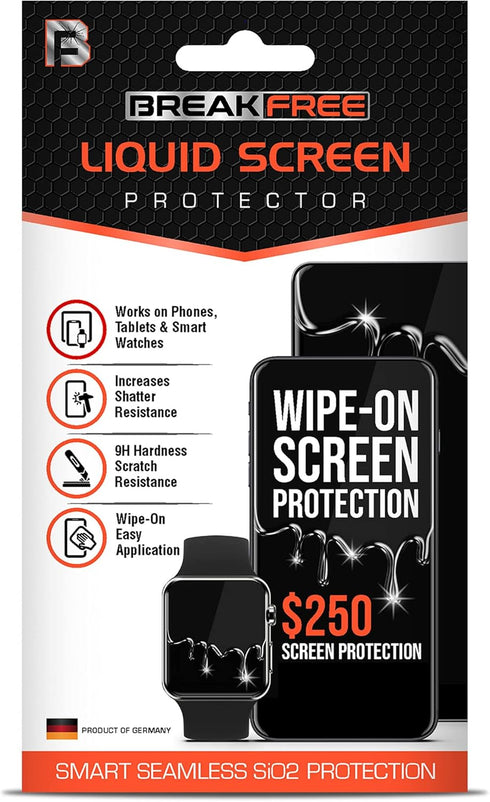 BREAK FREE Liquid Glass Screen Protector with $250 Coverage, Wipe On Scratch and Shatter Resistant Nano Protection for