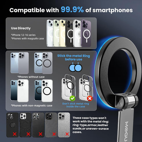 MOGU Holder-118LBS Suction+2800gf Magnet,360 Vacuum Magnetic Car Phone Strong Adjustable Dashboard Mount, Hands-Free