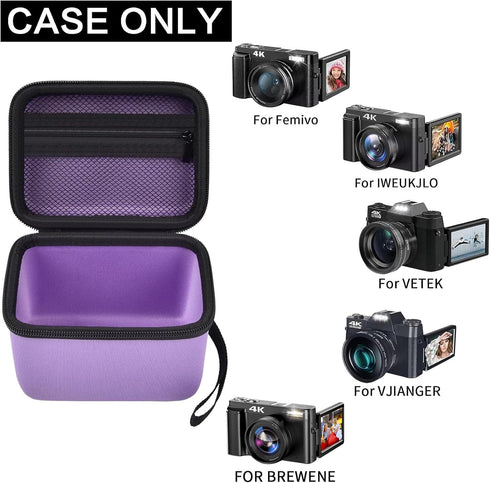 Vlogging Camera Case Compatible with Duluvulu/for TEBNGIHNM/for zheozeig/for Oiadek 4K Digital Cameras for Youtube. Vlog Camera Carrying Storage for Lens, Cable and Other Accessories - Purple