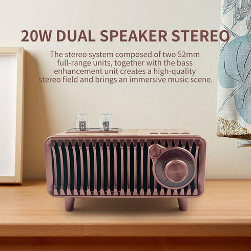 Retro Bluetooth Speaker, Vintage Radio with Natural Wood, 20W Dual Speakers Stereo, U Disk/TF Card/Aux Music Player,