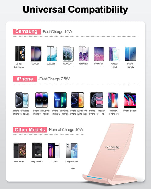 Wireless Charger with USB C Phone Charger, Qi Certified Charging Stand with PD Adapter for iPhone 15/14/13/12/11, Dock
