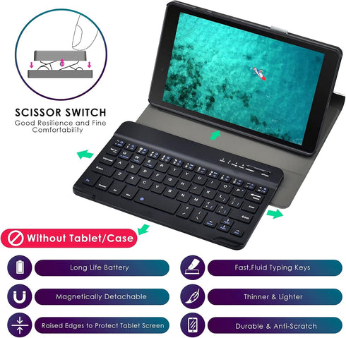 DETUOSI Universal 7-8 inch Wireless Keyboard, Multi-Device Portable Ultrathin (6mm) Lightweight for iOS/Android/Windows