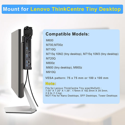 Mount for Lenovo Tiny VESA System, Mini PC Mount for ThinkCentre Tiny Desktops M600 M700 M700z M715q M800z M900 M900x