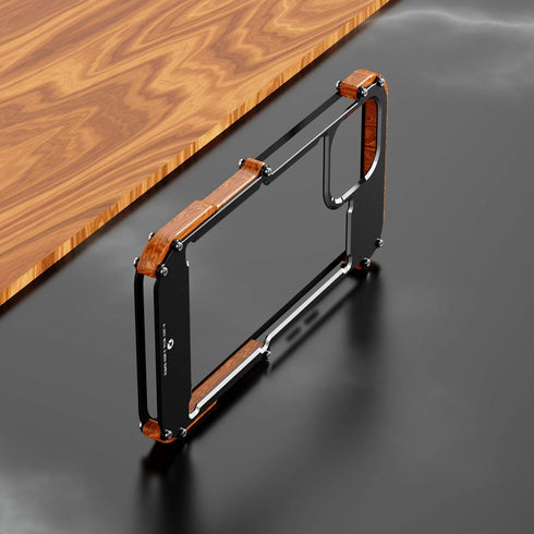 Kowauri Case for iPhone 12 Pro Max, Drop Protection Aluminum Metal Wood Bumper Frame Cover, Black