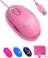 SOON GO Pink Computer Mouse with 1.5m USB Cable, Compatible with Windows, Mac, Ideal for Office, Home, Kids