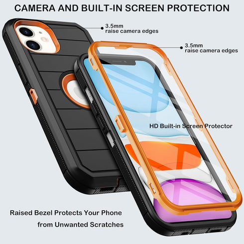 Heavy Duty Shockproof Drop Protection Case for iPhone 11 with Belt Clip Holster & Built-in Screen Protector