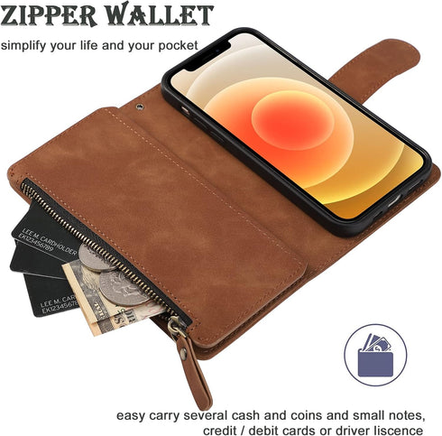 RANYOK 12/12 (6.1 inch), Wallet Case Compatible with iPhone Pro Premium PU Leather Zipper Flip Folio Wallet RFID