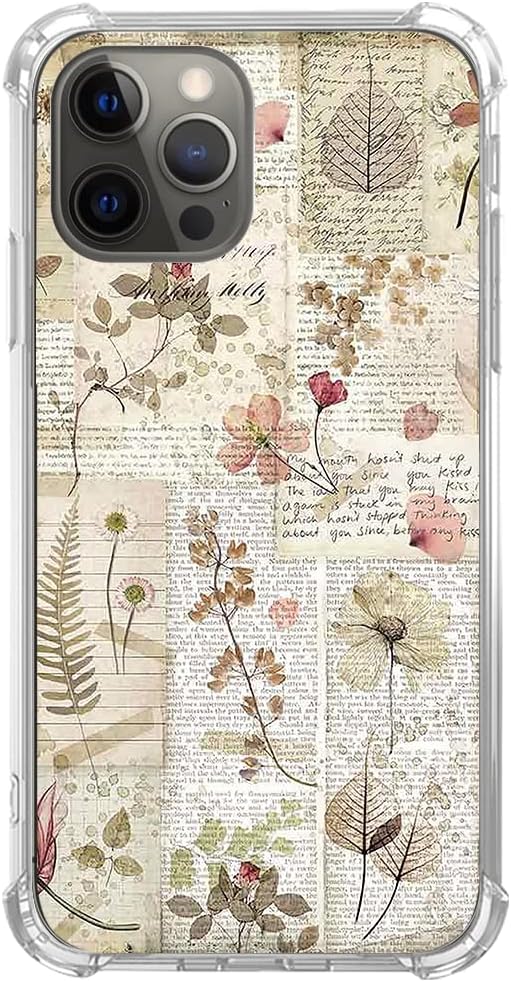 Cottage Core Aesthetic Floral Case for iPhone 13 Pro, Vintage Flower Soft TPU Bumper Cover for Girls Women