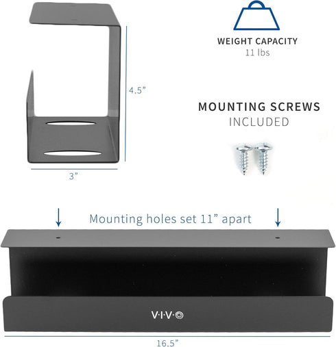 VIVO 17 inch Under Desk Cable Management Tray - Power Strip Holder and Cord Organizer for Office and Home, Black