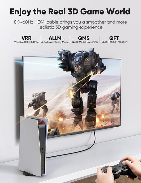 8K 2.1 10FT 2-Pack 48Gbps 4K Cords(8K@60Hz 7680x4320, 4K@120Hz) HDR10 2.2 2.3 3D, PS-5/PS-4/X-Box/TV/HDTV Snowkids HDMI