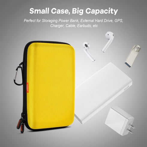 Bright Yellow Hard Shell Electronic Organizer Carrying Case, Large Storage for Hard Drive, Phone, Power Bank - Zipper