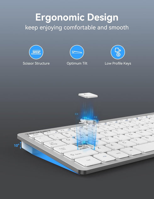 TECKNET 2.4G Wireless Keyboard, Ultra Slim Compact USB Keyboard with Media Hotkeys, Silent for Laptop PC Desktop Smart