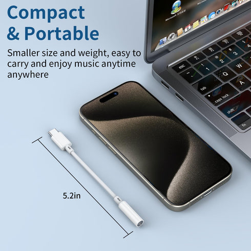 USB C to 3.5mm Headphone Jack Adapter, Type C Aux Audio Dongle for iPhone 15/15 Pro/15 Plus/15 Pro Max, Compatible with