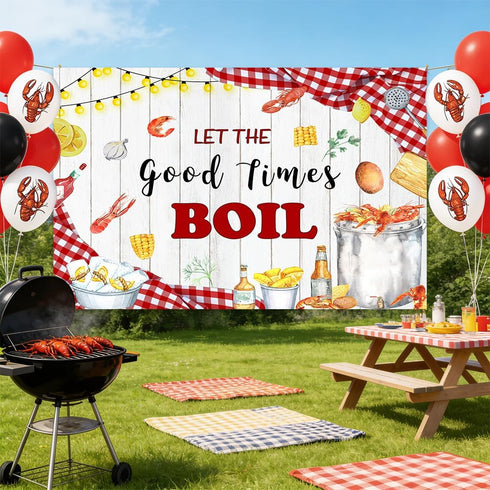 AIBIIN 7x5ft Let The Good Times Boil Backdrop Crawfish Boil Themed Birthday Backdrop Sea Lobster Birthday Party